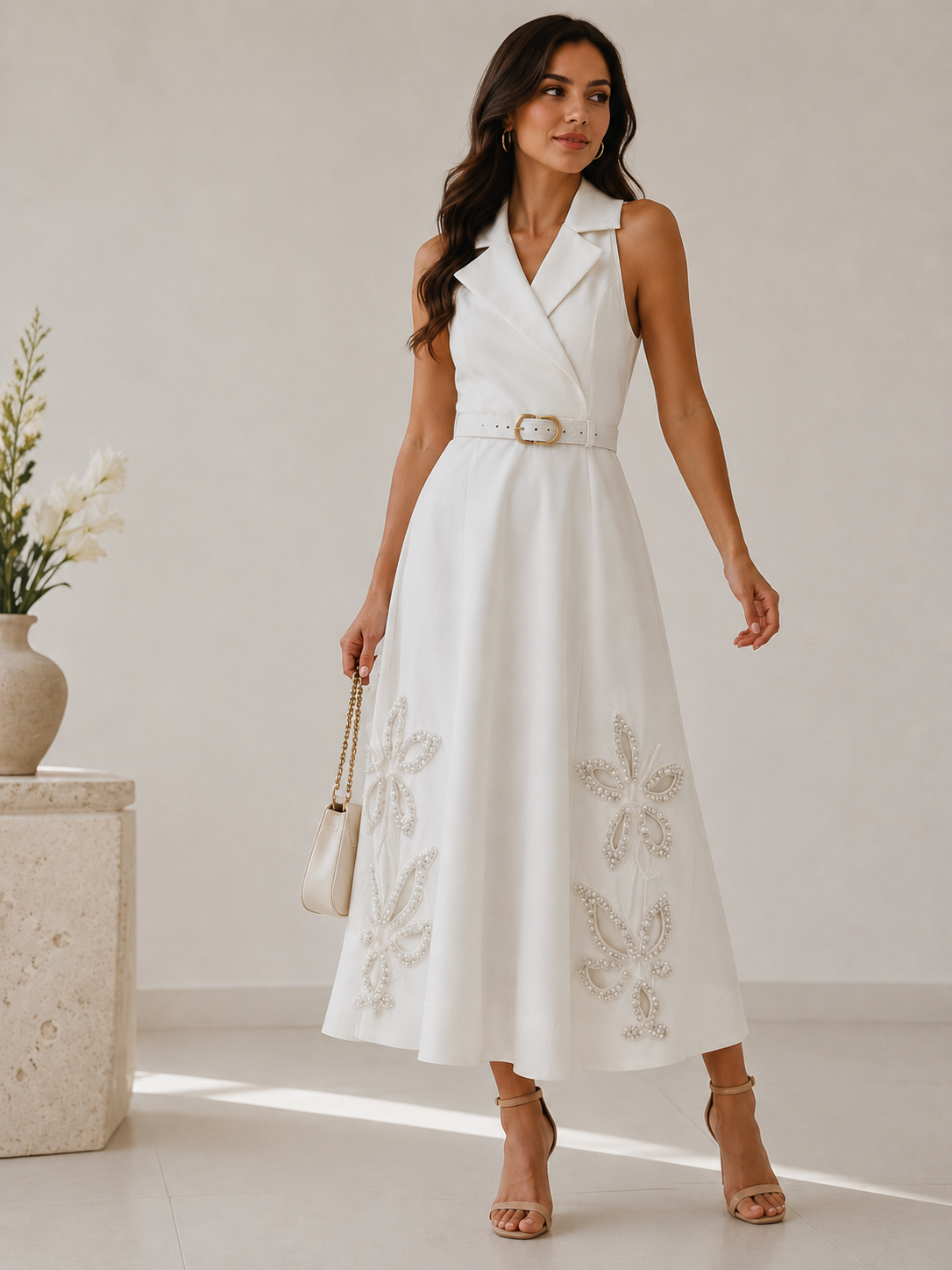 Long white embroidered dress